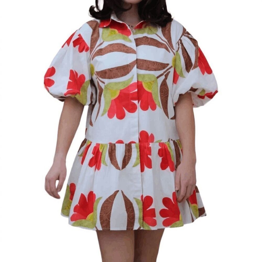 WKND Frock It Maldives White Floral Short Sleeve Mini Dress Women's Size Large